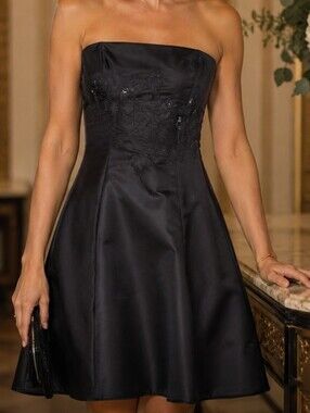 White House Black Market Black Strapless Satin Cocktail Dress - Women's Size 8